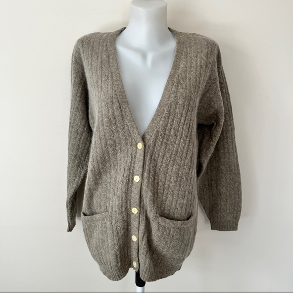 Liz Clairborne Soft Angora Wool Cardigan Cable Knit Button Long Sleeve Petite Sm - Picture 1 of 12